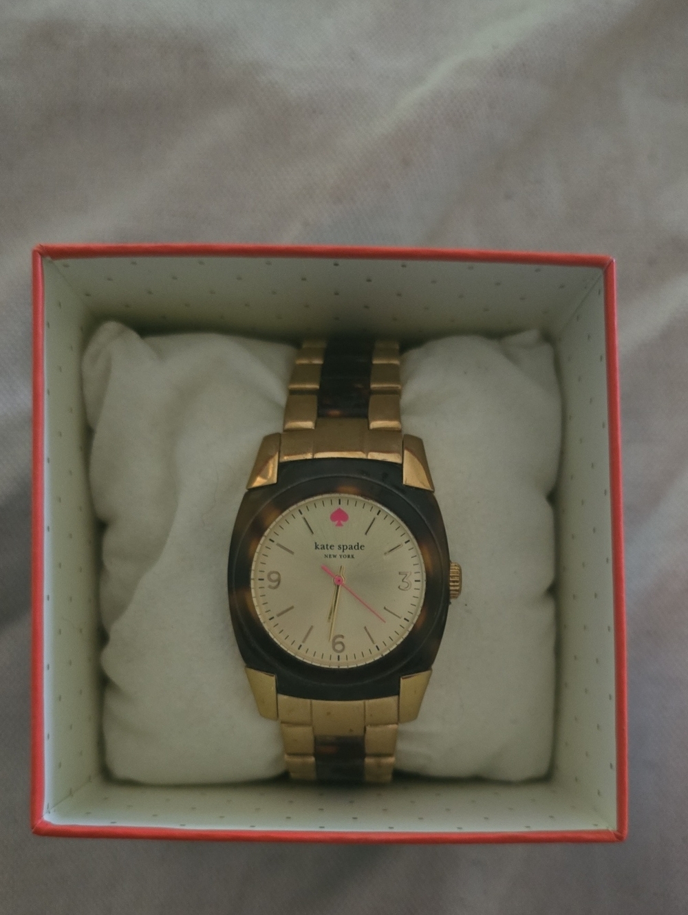 kate spade Gold and Tortoiseshell Women’s Watch with Pink Accent